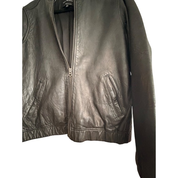 Lucky Brand Womens Black Leather Moto Bomber Jacket Size L Lightweight‎ - Picture 5 of 8